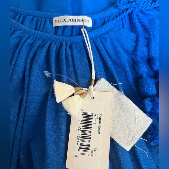 NWT Ulla Johnson Royal Blue Linen Top Blouse Tassels Stunning Long sleeve 10 - Picture 2 of 8